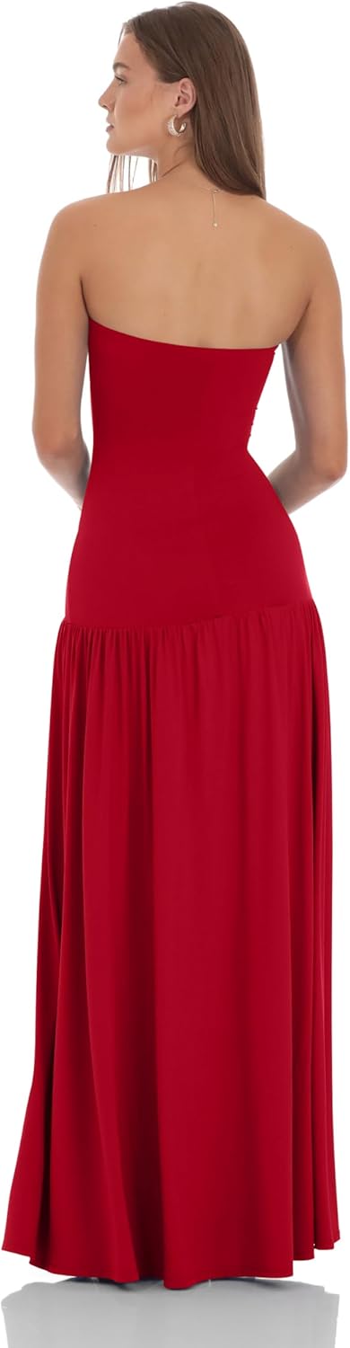 LAGSHIAN Women's Summer Strapless Flowy Maxi Dress Tube Bodycon Split A Line Long Party Dresses - Image 7