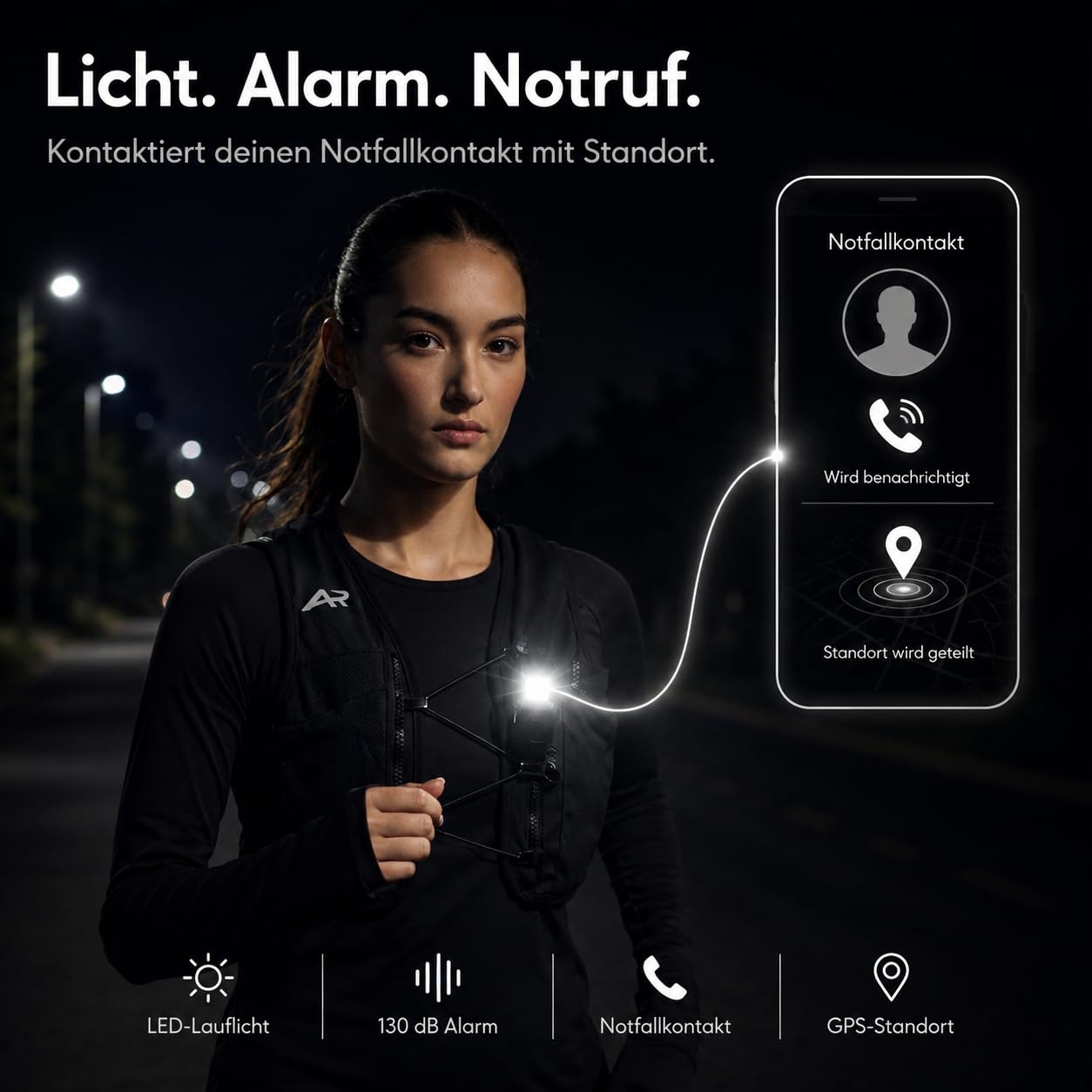Laufweste für Damen & Herren mit Licht, SOS-Funktion GPS & Trinkflasche | ultraleichte Trinkweste 500 ml | Laufrucksack & Trinkrucksack zum Laufen | Running Vest Joggen & Trailrunning