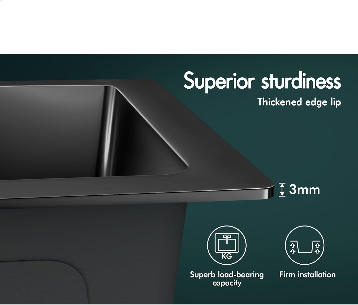 Kitchen Sink Double Bowls with Waste Strainers & Drainboard, 1000 x 450 x 205mm, 304 Stainless Steel Water Basin Sinks with 3mm Thick Edge & Nano Coating in Black