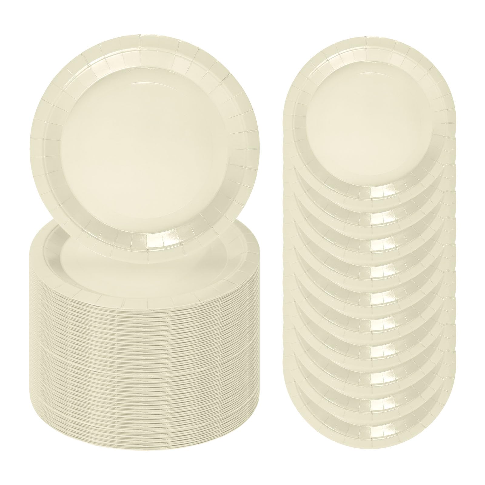 FALIZIFU 50 Pcs Ivory Paper Plates 7 Inch Ivory Dessert Plates Disposable Dinner Plates for Baby Shower Bridal Shower Birthday Party Supplies