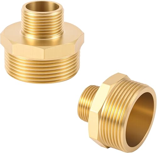 lasuroa 2pcs Solid Brass Garden Hose Adapter, 3/4" GHT to 1-1/2" NPT Male to Mal
