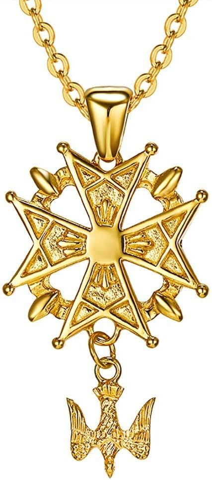 BOBIJOO JEWELRYPendentif Collier Homme Croix Huguenote Protestant Acier Doré Plaqué Or + Chaîne