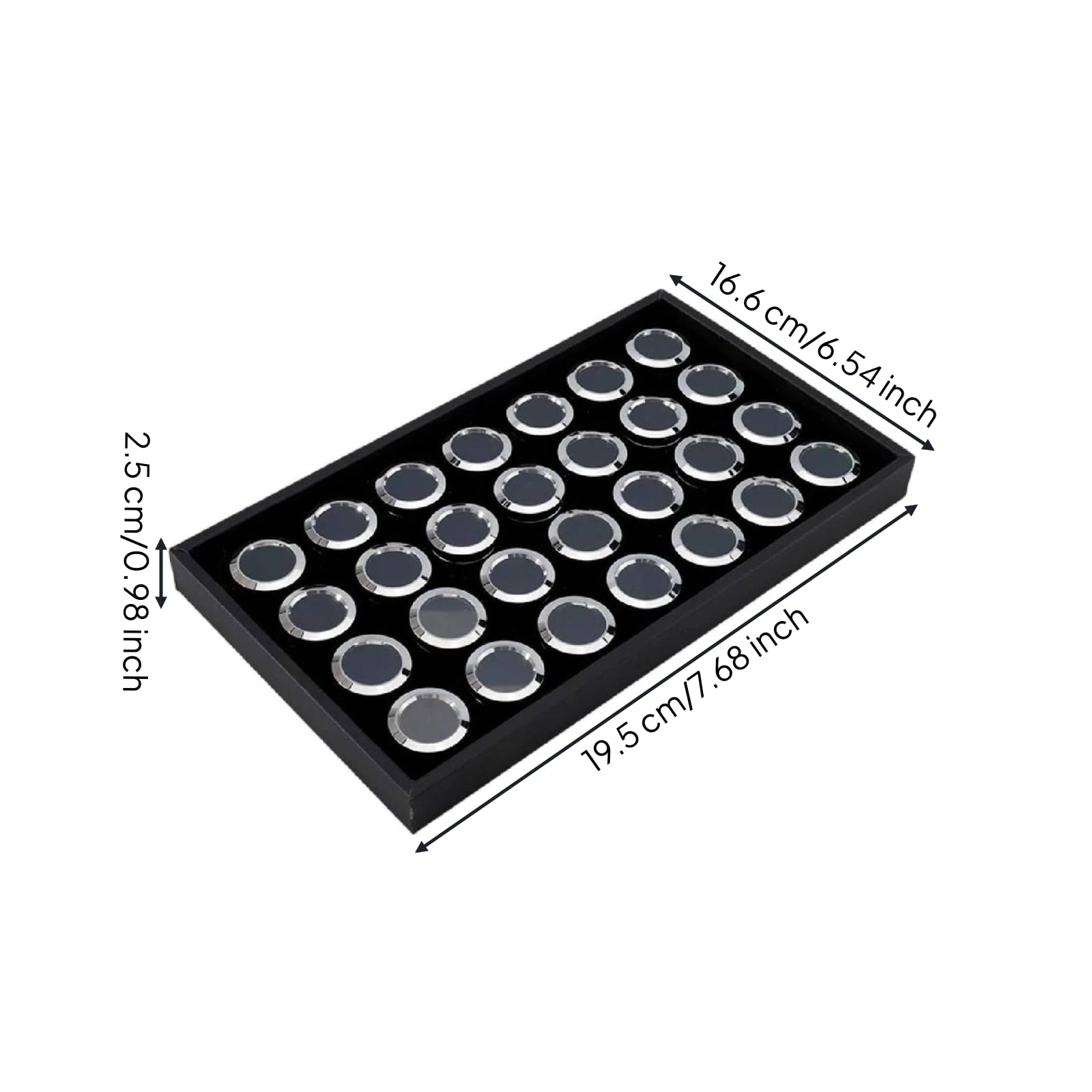 Schmuckdisplay mit 28 Mulden metallisch Stein-präsentationsdisplay flach steintablett für schmuckmesse, Size to 1, Silber