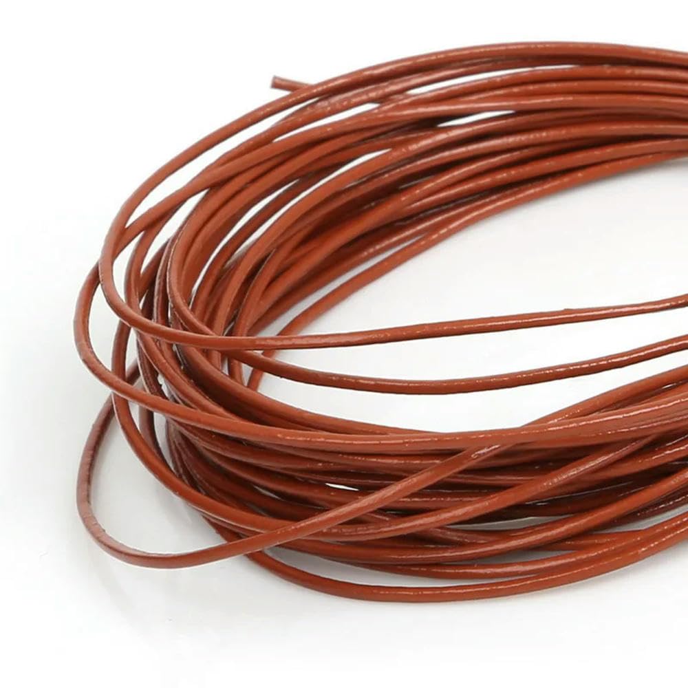Embroidery thread, Cowhide Leather Rope String, Round Thong Cord 5 Meters Multicolor 1-2mm DIY Jewelry Making Bracelet Findings(Brown,2mm)