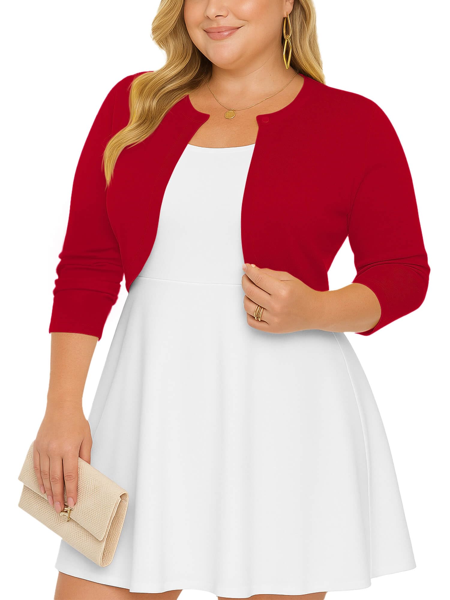 AusLook Plus Size Women Shrug Long Sleeve Lightweight Open Front Knit Cropped Bolero Cardigan Sweater 1X-5X