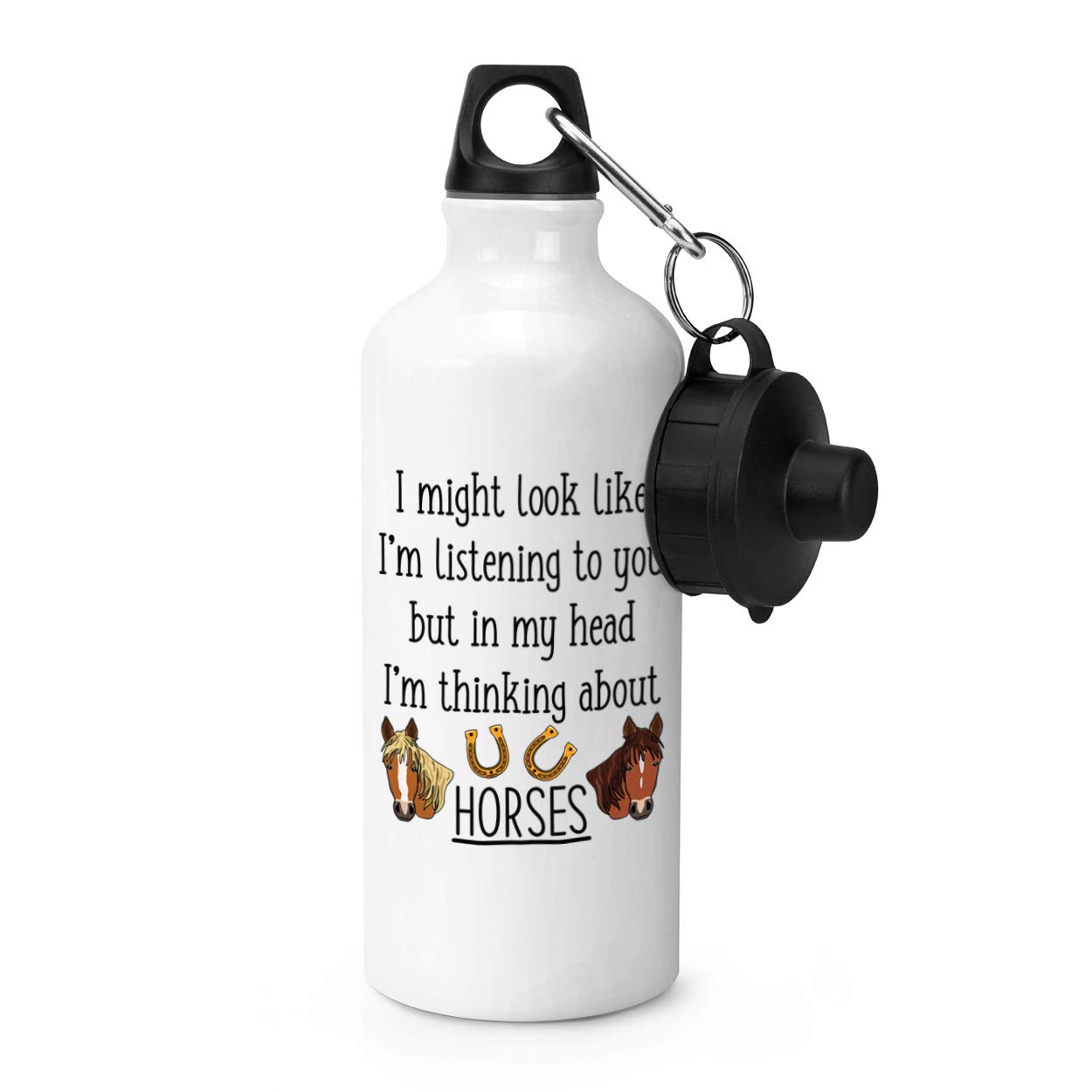 Gift Base I Might Look Like I'm Listening To You Horses Sports Bottle Water Gym 600ml White