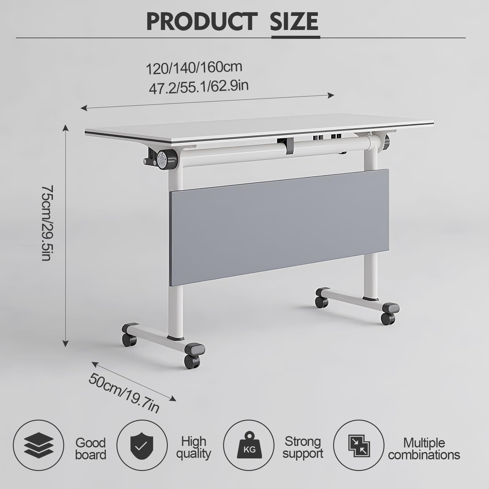 Moderne Konferenztische, Klappbare Tische, Weiße Mobile Schulungs-, Seminar- und Besprechungstische, Große Tische für Büro, Besprechungsraum, Klassenzimmer, 4 Stück, 120 cm