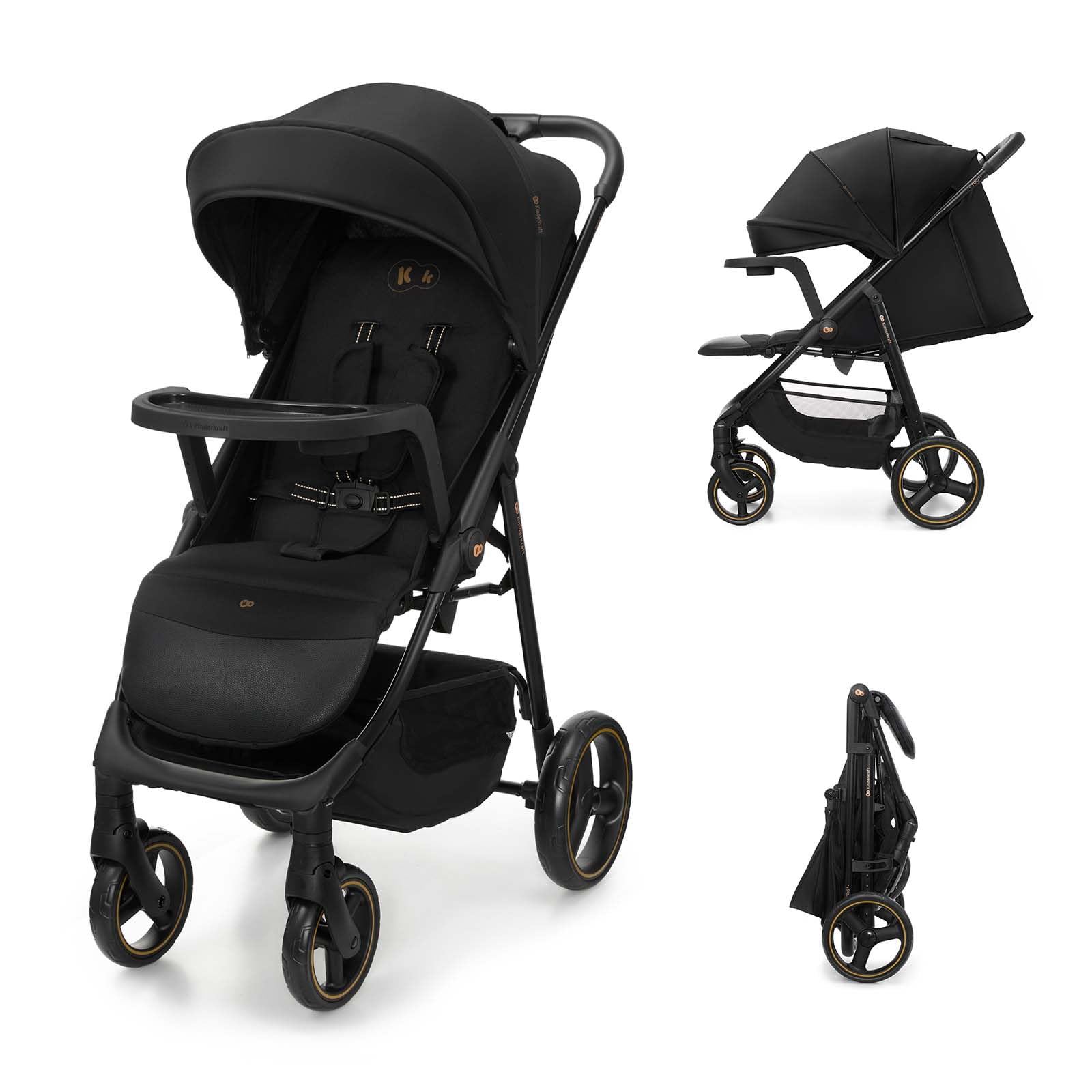 Kinderkraft TRIG 3 con vassoio, Passeggino 22 kg, CLICK & FOLD, Nero