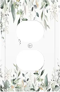 Decorative Outlet Covers Rustic Ink Green Eucalyptus Leaves Sage leaf 1 Gang Duplex Light Switch Cover Plate Unique Wall Plate Electrical Switch Plate Covers for Bedroom Home Decor
