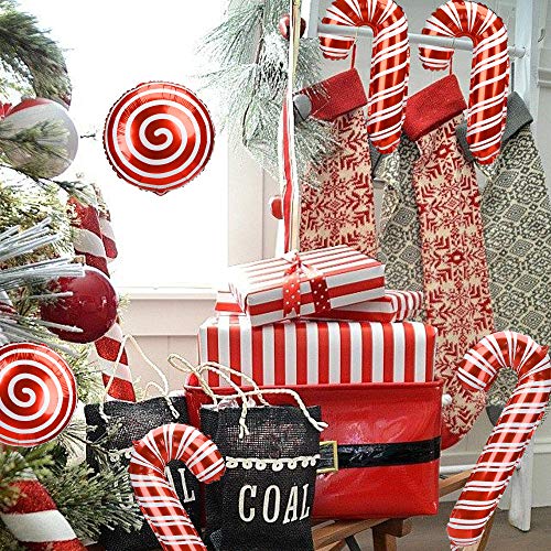 PartyFUN 24pcs Christmas Candy Canes Balloons, Foil Balloons for Christmas Theme Party Decorations (16 oversized and 4 mini Candy Canes & 4 Round Candies)