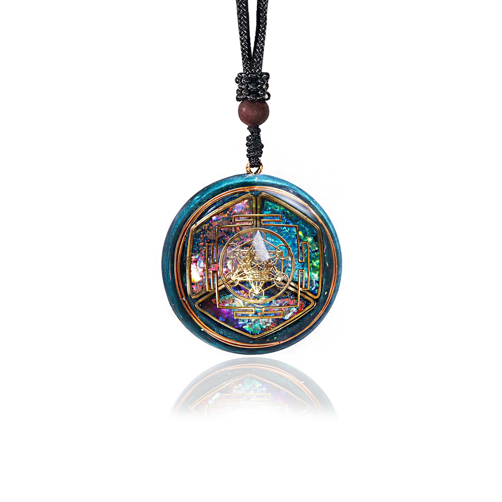 Da Piao Liang Sacred Geometry Orgone Pendant Necklace with Metatron's Cube & Mandala Design - SBB Copper Wire Energy Amulet, Black Adjustable 26-Inch Cord Chain for Spiritual Healing
