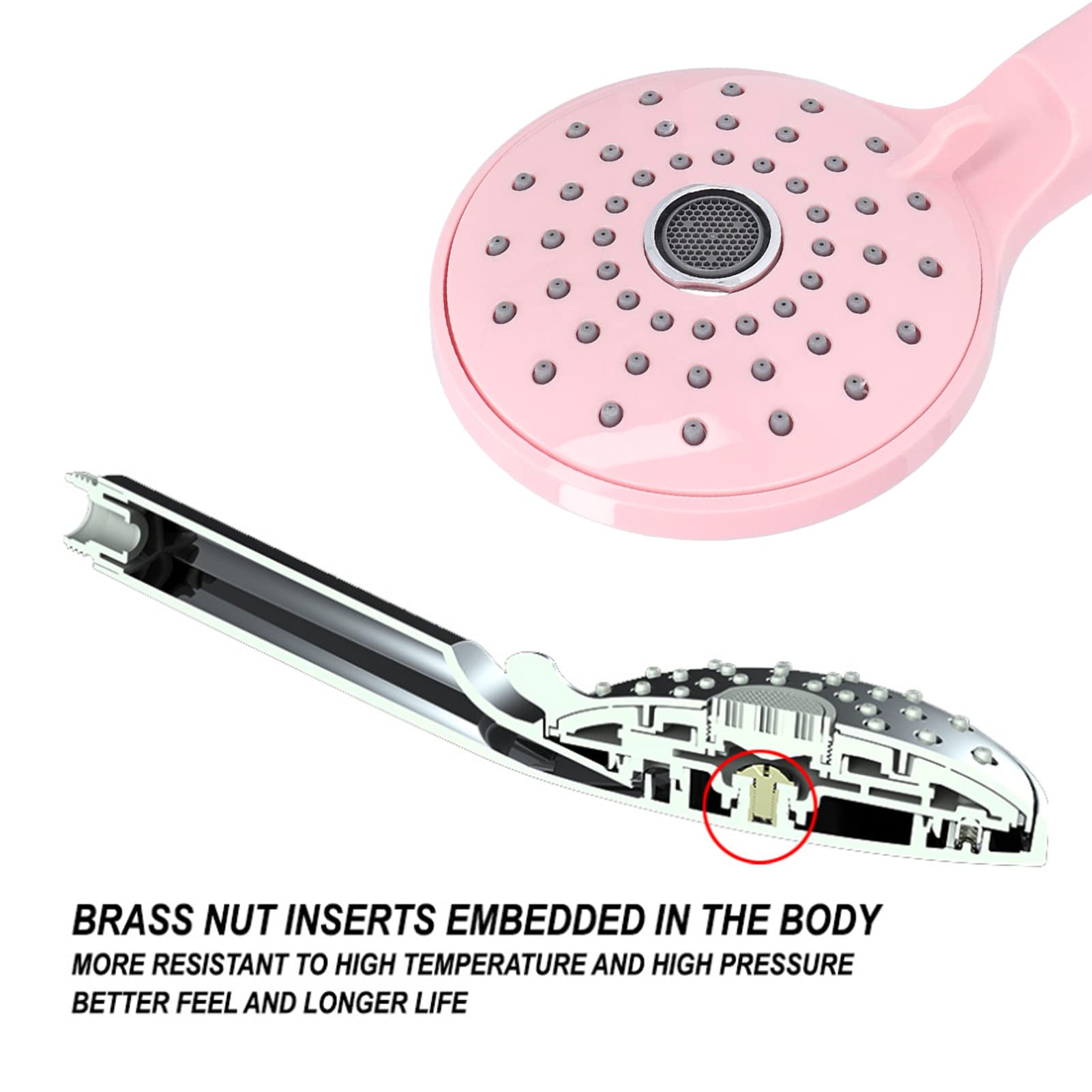 JUMZ Pressurized Shower Head, Pink, 2 Modes, Rust Resistant, Easy to Clean, High Efficiency - Image 4
