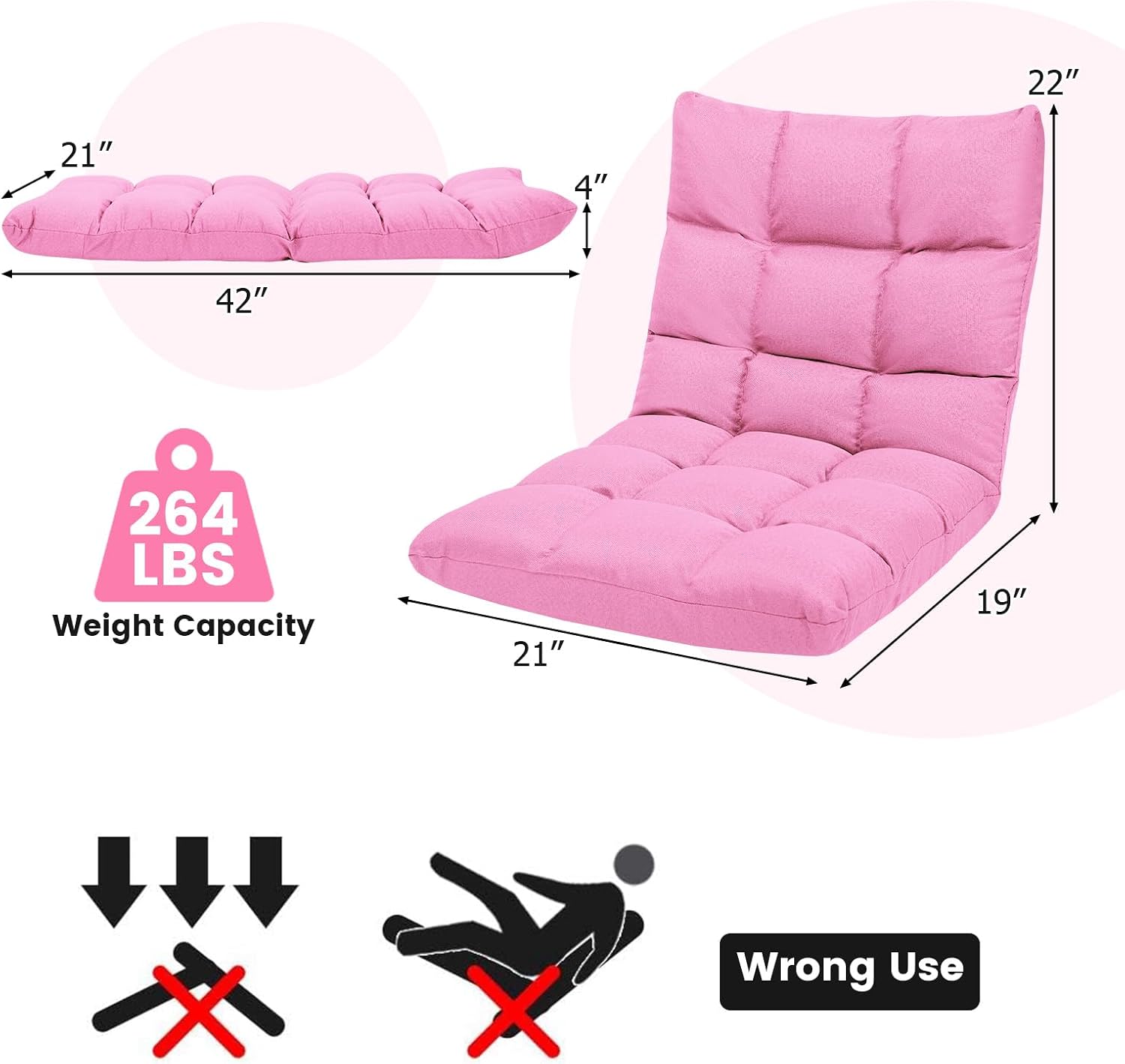 ERGOMASTER Pink Floor Gaming Chair Memory Foam Folding Floor Chair14-Position Adjustable Gaming Chair 264 lbs Capacity for Video Games, Relaxing, Reading, Lightweight Foldable Recliner for Adults