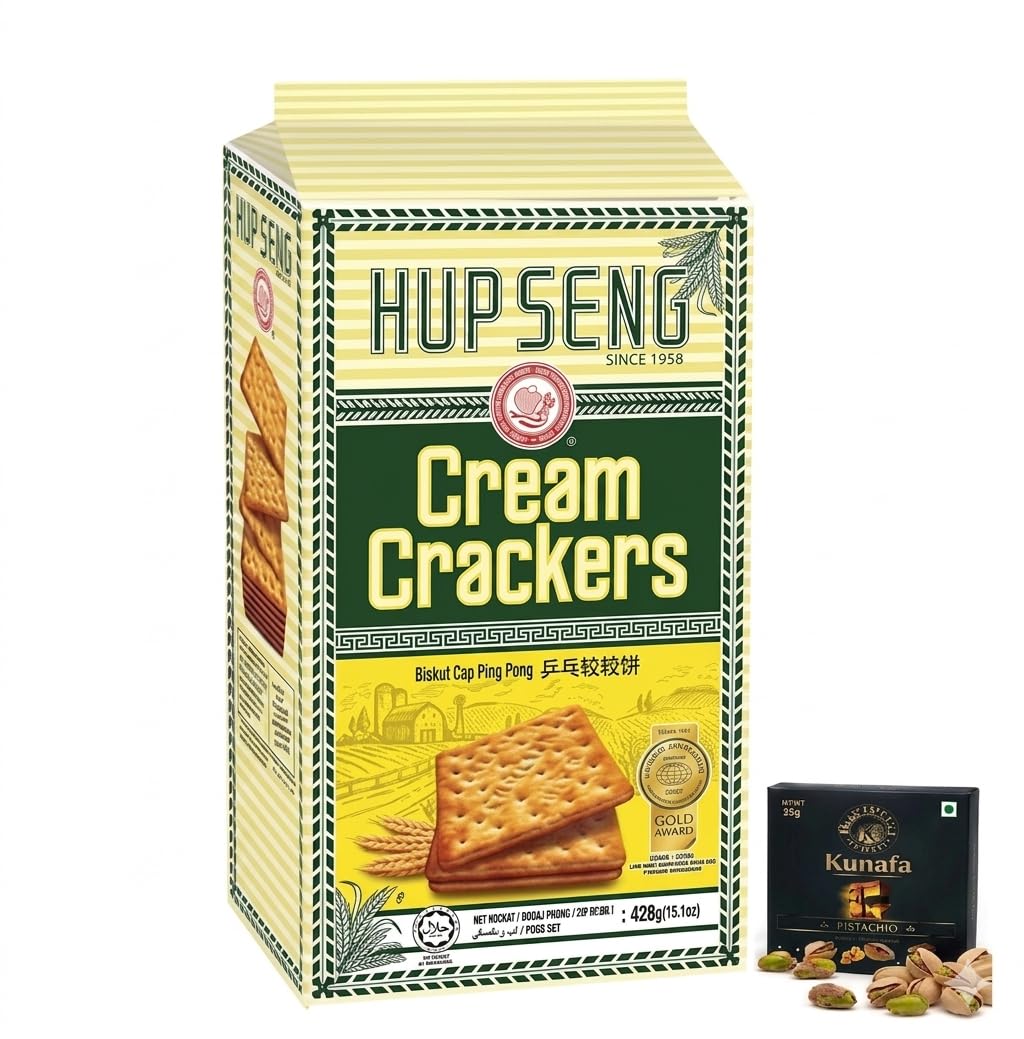 Hup Seng Original Cream Crackers - Classic Baked Biscuits 400g (Imported) with Free Flavourito Kunafa Pistachio Chocolate Bar, 20g By Decadent Foods-image-39