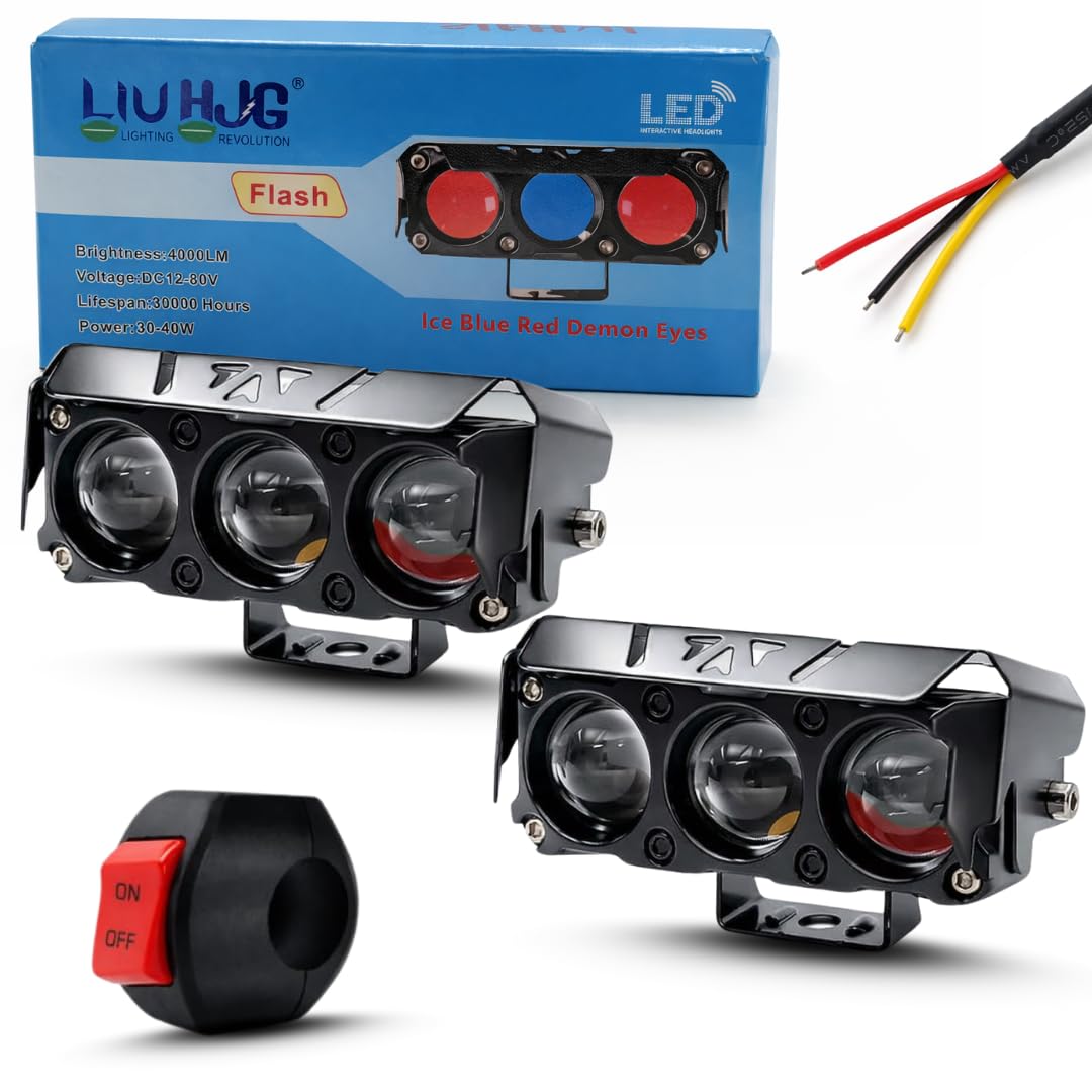 LIU HJG Yellow/White 3 LED 80 Watt Fog Light With Devil Eye Univesal For Bike & Car (12V-80V, Pack of 2)-image-34