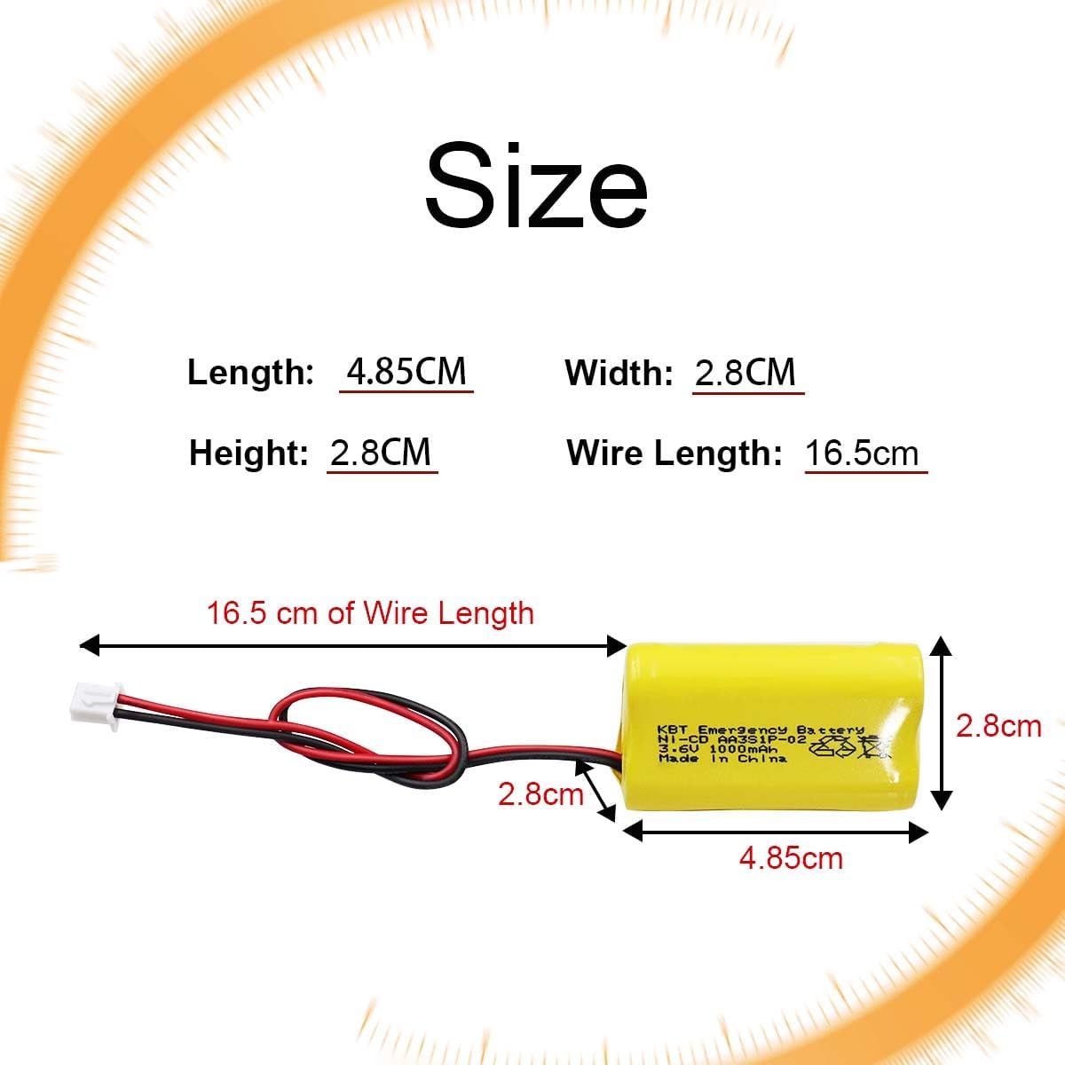 KBT 3.6V 1000mAh AA Size Battery,Ni-CD Battery with 2Pin JST PH 2.54 Connector,Replacement for Lithonia Unitech 0253799 ANIC1566 ELBB001 AA900MAH Emergency/Exit Light/Fire Exit Sign(6-Pack)
