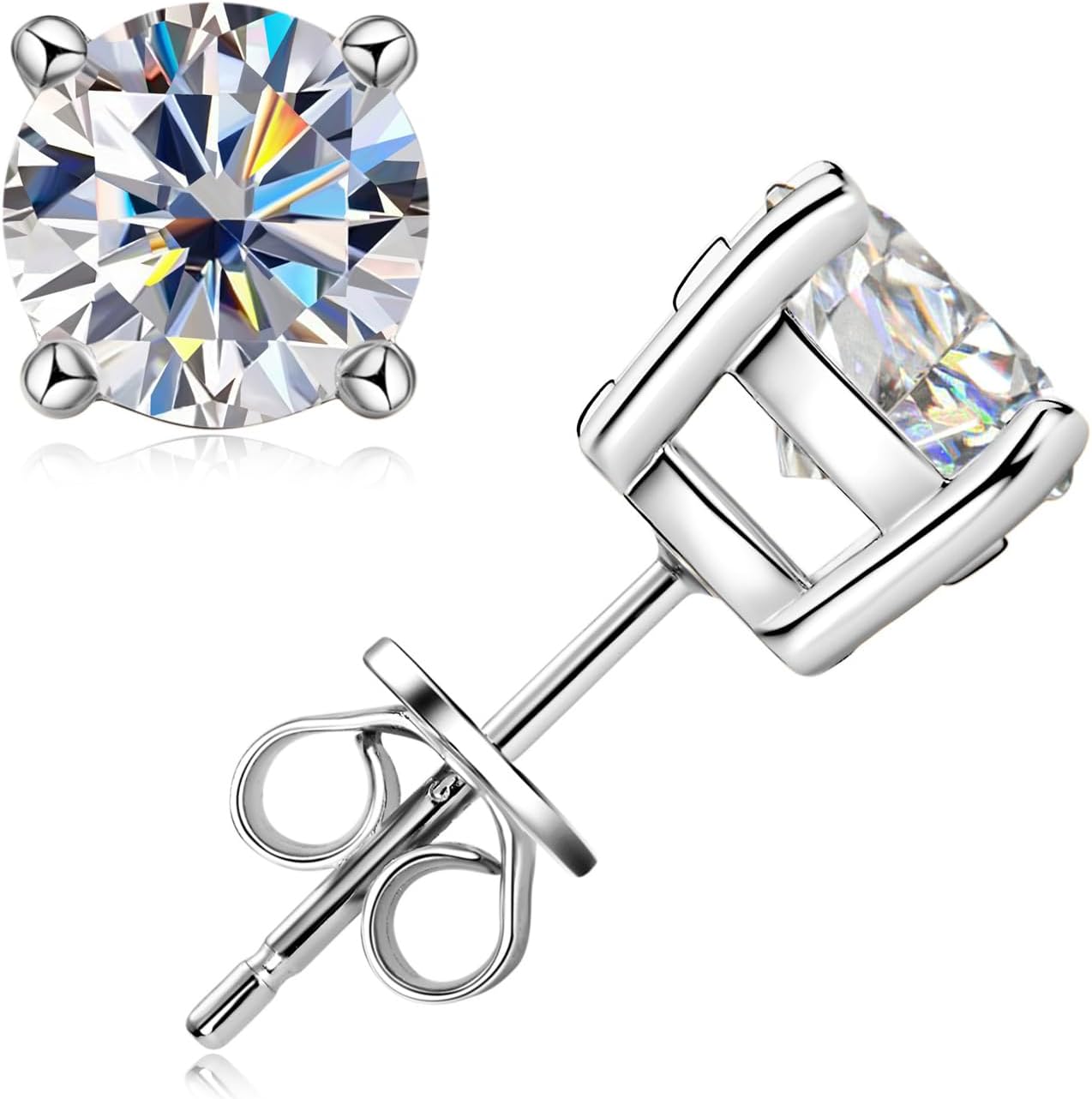 Paton Moissanite Stud Earrings for Women, 925 Sterling Silver Earrings, Hypoallergenic Earrings,0.3-5 CT, D Color VVS1 Clarity, Round/Square Small Stud Earrings for Gifts Birthday Anniversary