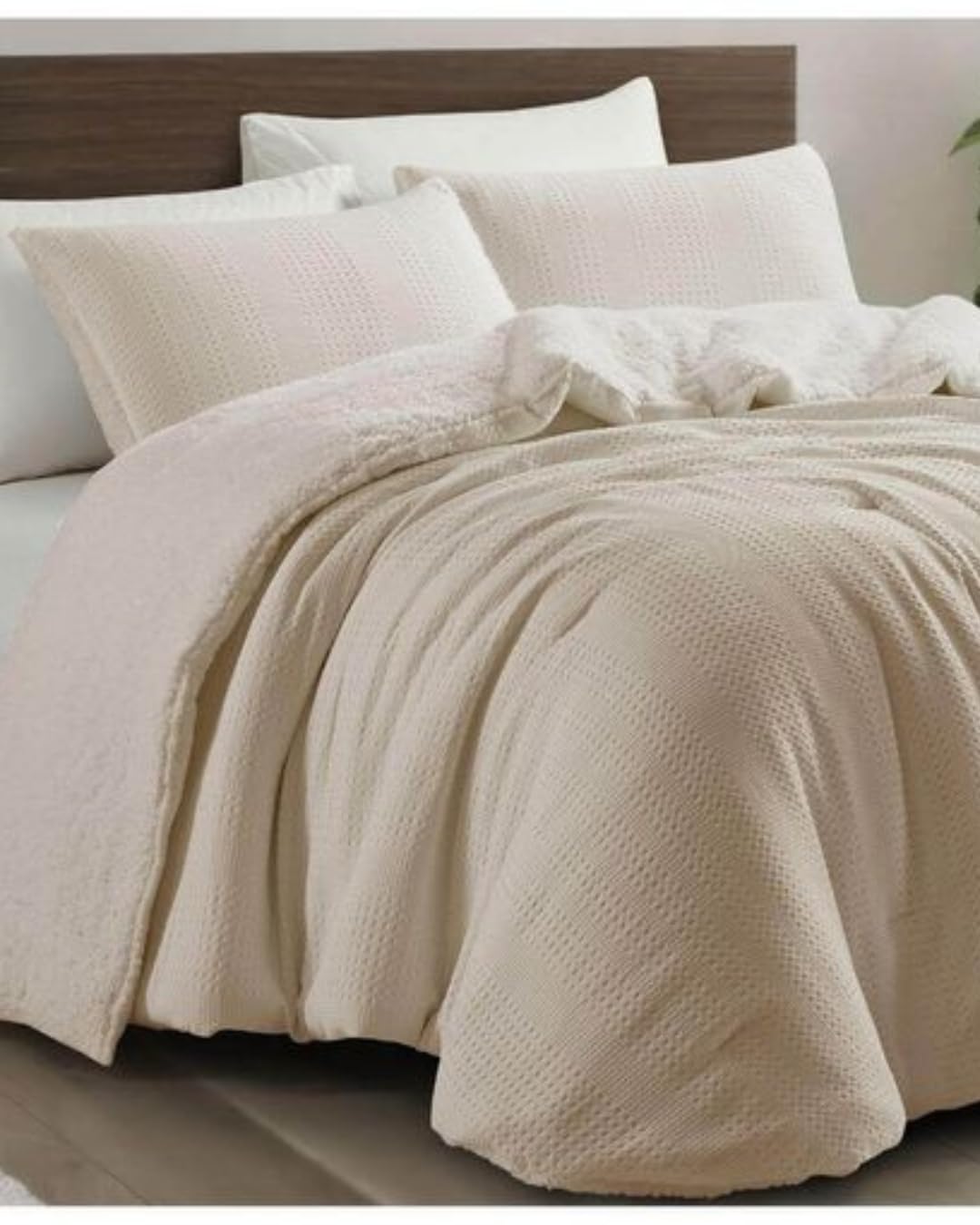 Edredón Sherpa Nina de Casa Dolz - Tejido Nido de Abeja Extra Suave + 2 Fundas Decorativas (Gris, Beige, Blanco Disponibles) (Lino, 90 CM)