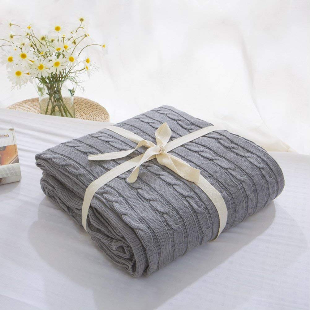 kivie 100% Coton tricotée Doux couvertures pour bébé Jeter de canapé Couverture Sofa 180 cm x 200 cm (Gris, 110_x_180_cm)