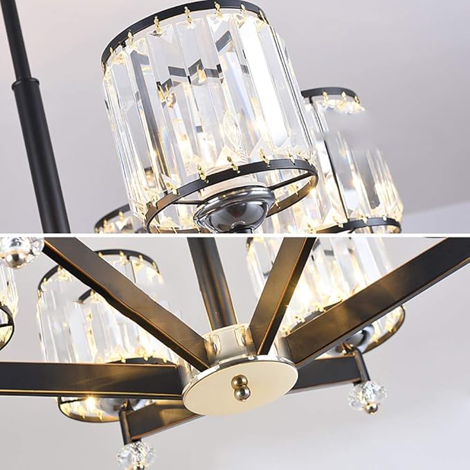 NZDY Kroonluchter van kristal, modern, spoutnik, 6 lampen, hangers, hanglamp, vintage, plafondlamp voor keuken, eetkamer, woonkamer, zwart, 6 lampen photo 2