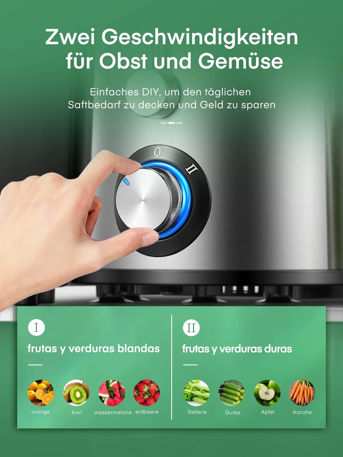 Juilist Entsafter Gemüse und Obst 800W Max, 304 Edelstahl Zentrifugal Entsafter mit 65mm Einfüllschacht, 2 Geschwindigkeiten, Einfach zu Reinigen & Antitropf, inkl. Bürste & Rezeptbuch