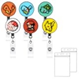 Pounchi Pixel Cartoon Animals Retractable Badge Reels (6 Pack) with ID Badge Holders (2 Pack) Video Game ID Badge Holders Nursing Badge Reel Badge Clip Gifts for Teens Kids