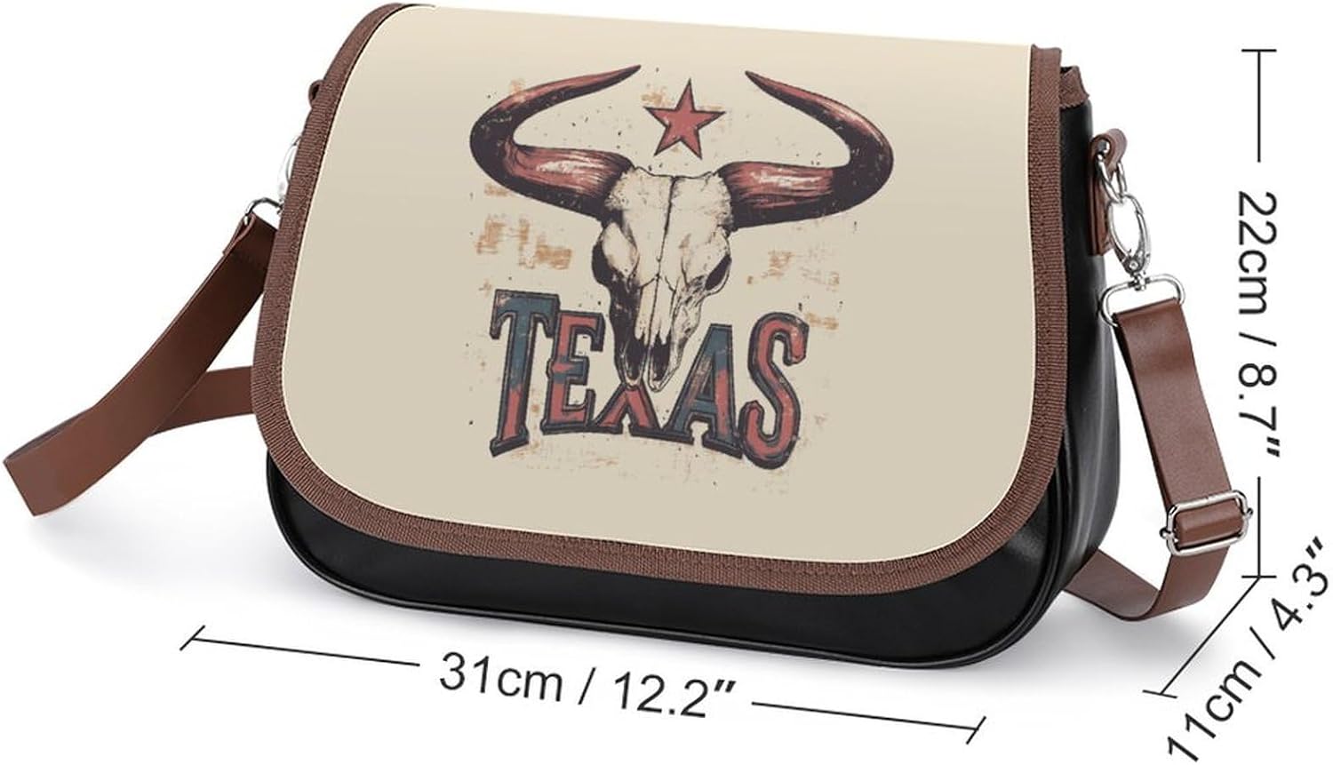 Texas Bull Skull Women's Crossbody Bags Leather Messenger Handbag Small Shoulder Bag Purse