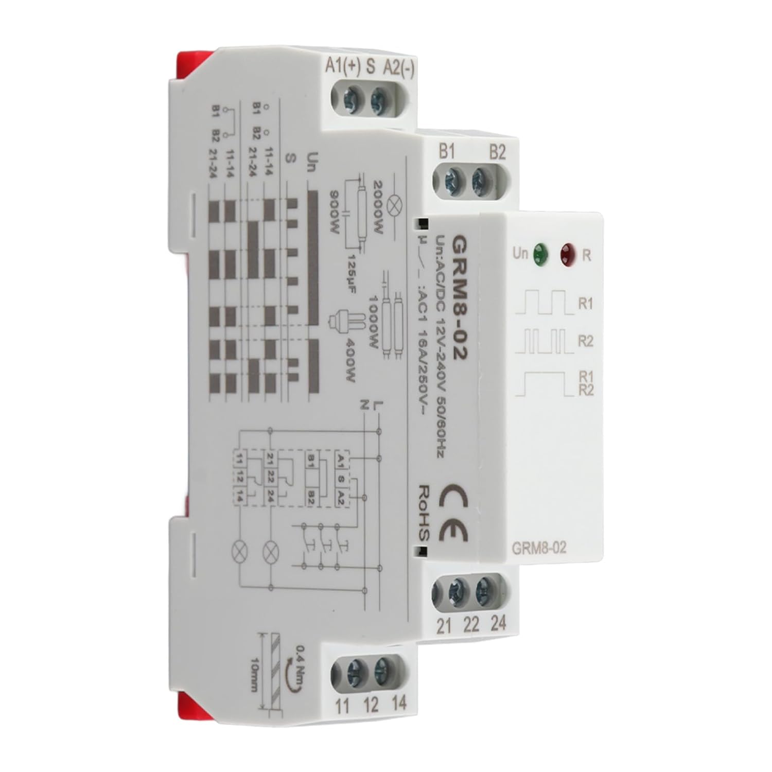 Oumefar GRM8-02 Pulse Relay LED Indicator Mini Impulse Relay 35mm DIN Rail Memory Relay for Multipoint Control AC/DC 12-240V