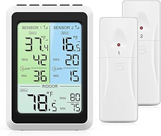 KeeKit Wireless Freezer Thermometer, Digital Refrigerator Thermometer with 2 Sensors, Fridge Monitor with Color LCD Display, Smart Alerts, Min/Max Records for Home Kitchen Restaurant