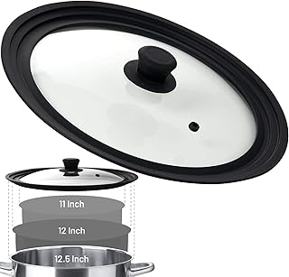 Bezrat Universal Round Lid for Pans, Pots and Skillets Vented Tempered Glass - Graduated Rim Fits 11", 12", 12.5 inch Cookware – Heat Resistant Knob – Food Safe - Microwave Safe – Dishwasher Safe