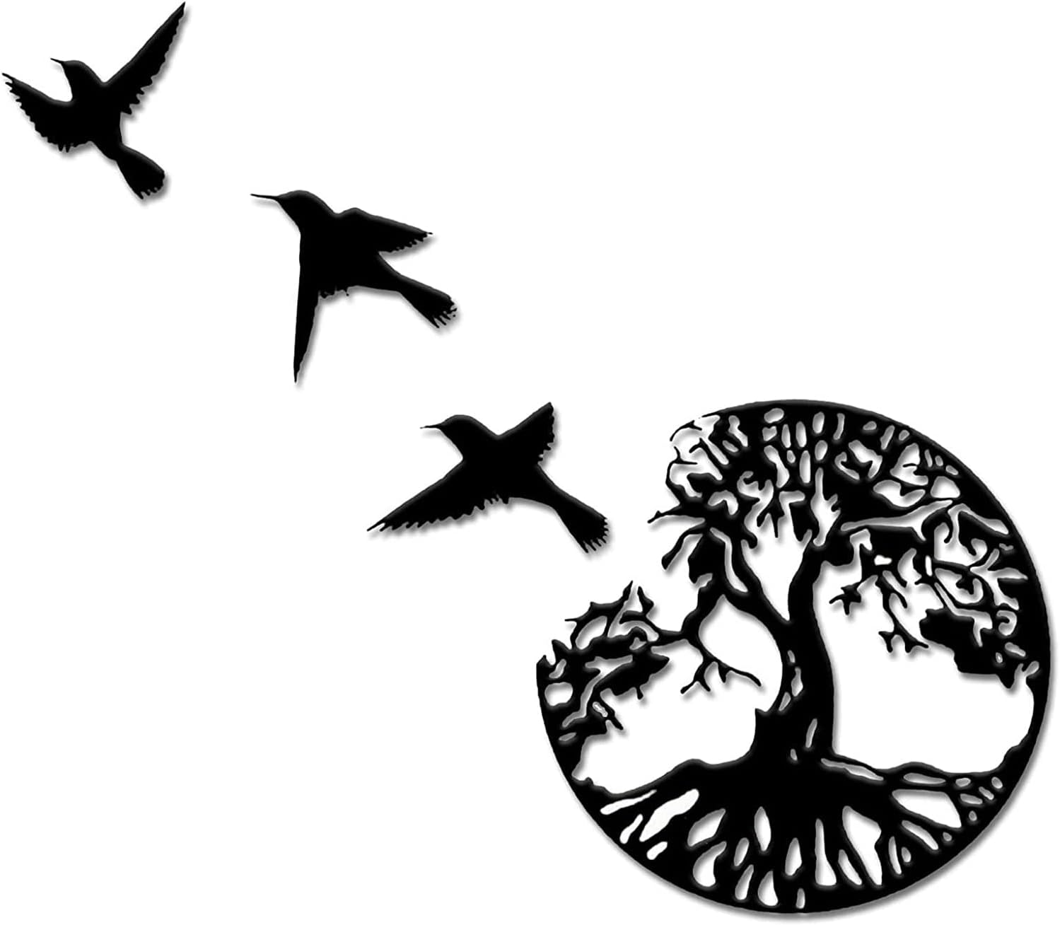 AOOLVY Metal Wall Art Tree of Life, Unique Tree of Life and Birds of Peace Metal Wall Decor Home Decor Wall Plaques for Living Room Bedroom Decor Garden Office Decoration (Black, 15 inch)