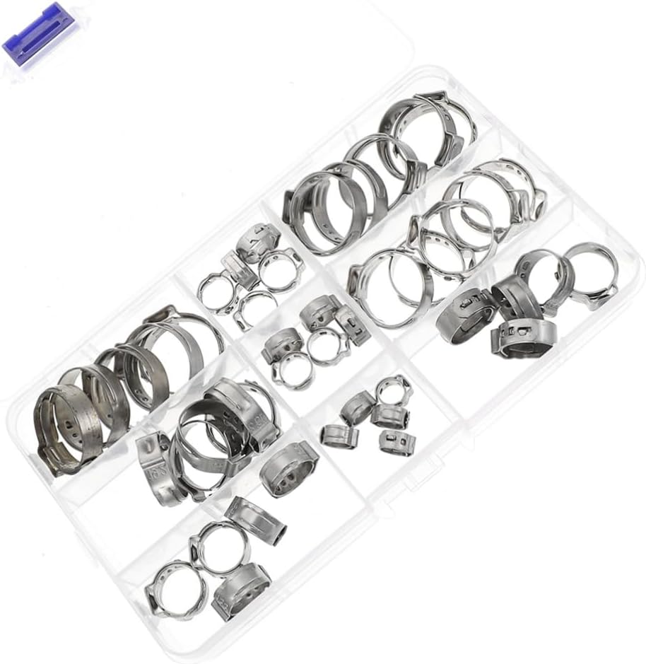 Cabilock 80pcs Single Ear Hose Clamp Assortment Stainless Steel Clamps for Motorcycle Automotive Industrial Use