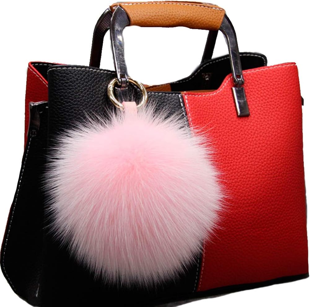 Valpeak 5'' Fox Fur Pom Pom Keychain Fur Ball Keychain Fluffy Fur Keychain Balls