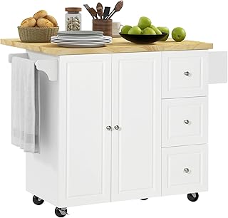 HOMCOM Drop-Leaf Kitchen Island on Wheels Utility Storage Cart with Drawers