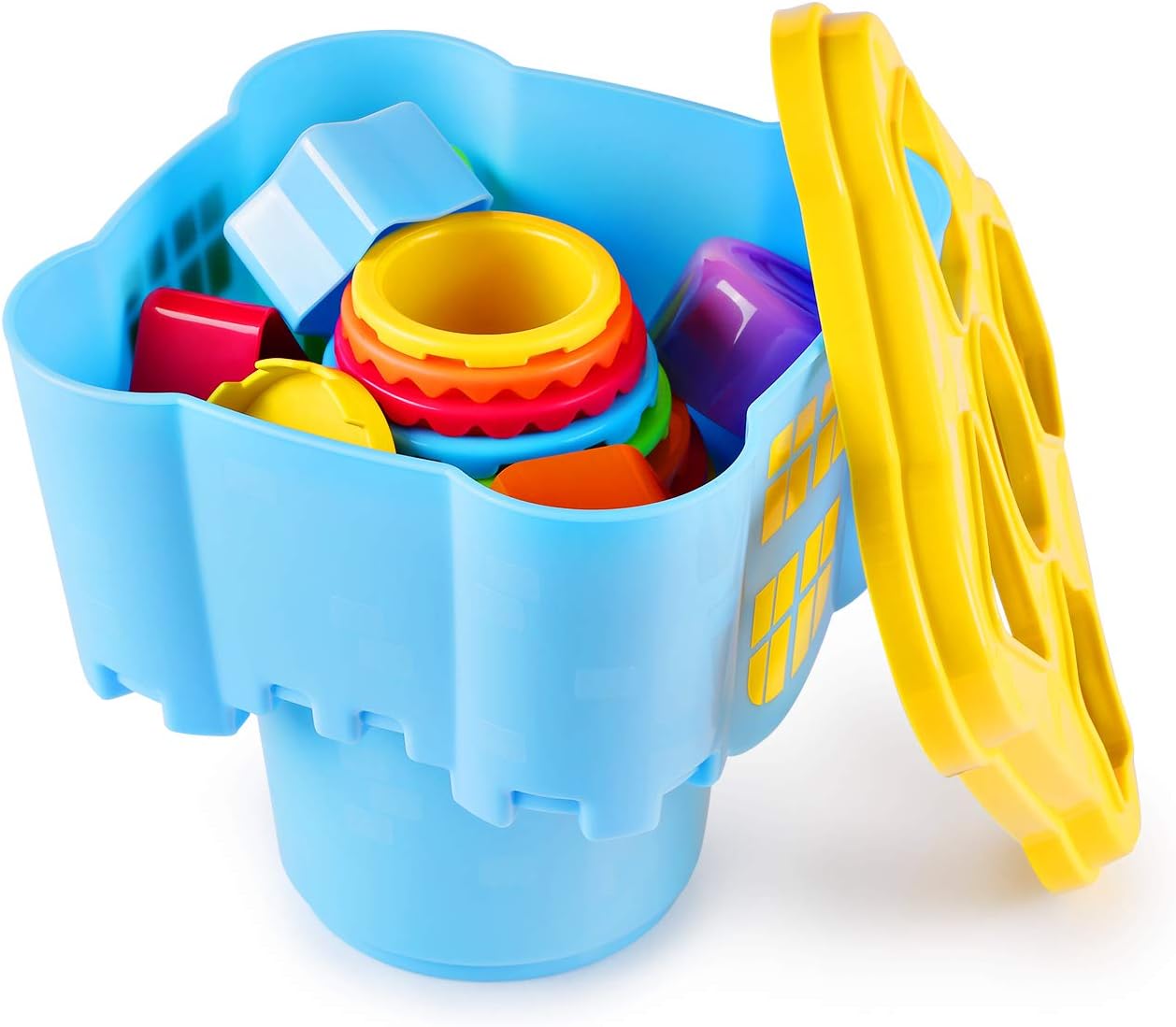 Happkid Stacking Cups with Castle Stacker for Toddler, Stacking and Sorting Nesting Toys Game for Kids from 12 Months (18 PCS)
