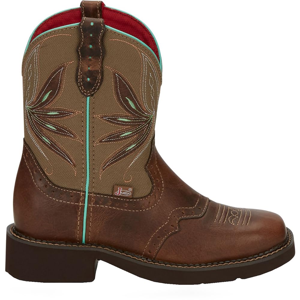 Justin Nettie 8 Western Boot for Women Square Toe J-Flex Insole Oil Slip Resistant Rubber Outsole Woven Upper