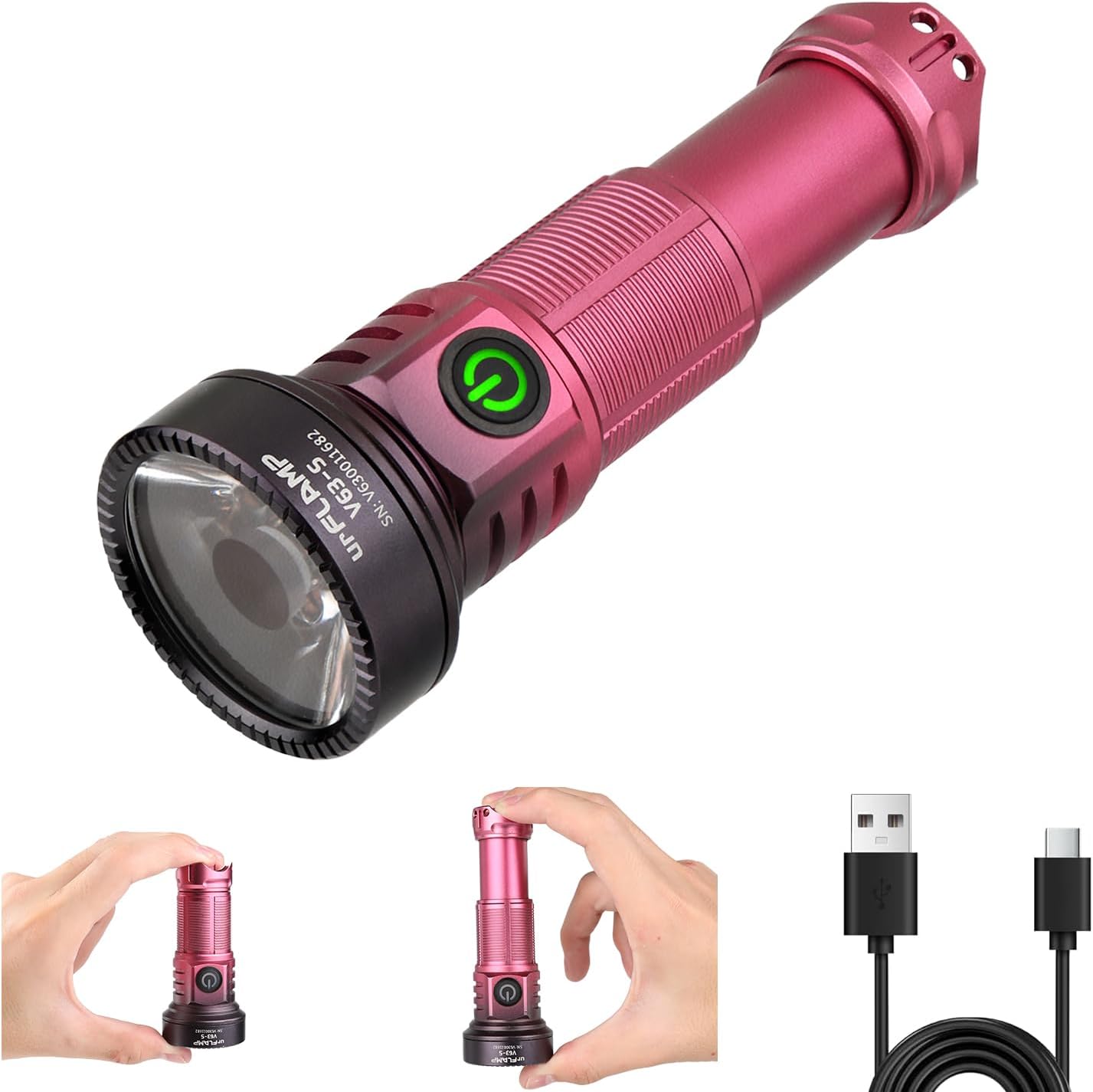 V63-S 2000 Lumens High Lumens Flashlight, 2600mAh Ultra-Bright Compact & Powerful LED Spotlight, USB C Rechargeable, IP68 Waterproof, 663m Beam Distance