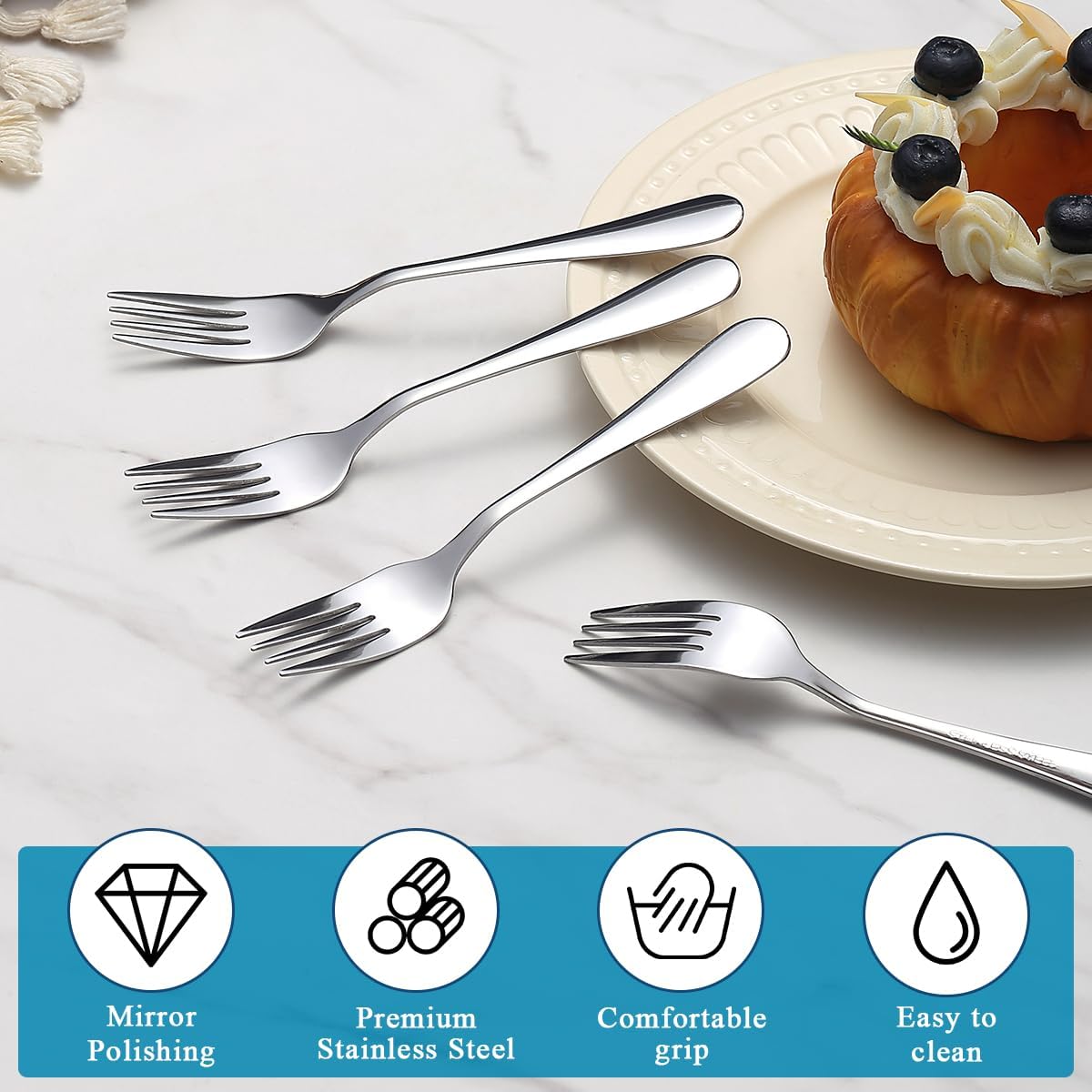 Dessert Forks Set of 12, Berglander Stainless Steel 5.5“ Cake Fork for Cocktail, Dessert, Cake, Tea, Fruit, Cheese, Appetizer Small Forks for Party, Hotel, Restaurant, Cafes Dishwasher Safe