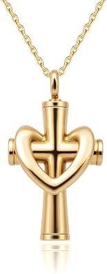 Heart Cross Necklace for Ashes, Urn Necklace for Women Men, Necklace for Pet Ashes, Urn Necklace, Cremation Jewelry, Handcrafted, Safe Materials, Waterproof, Hypoallergenic, Forever in Your HeartG
