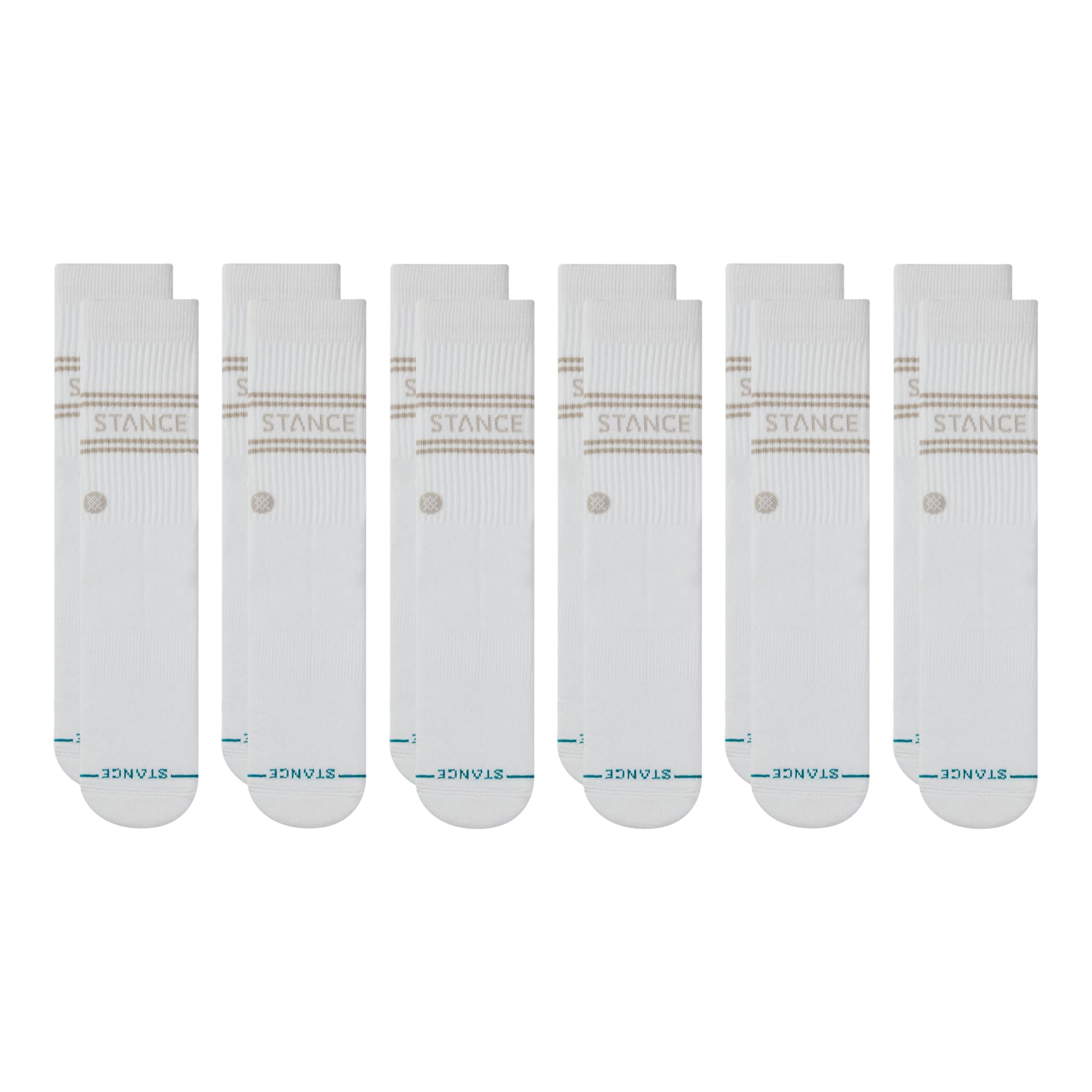 Stance Vital Crew Sock 6-Pack for Men and Women, White, Large
