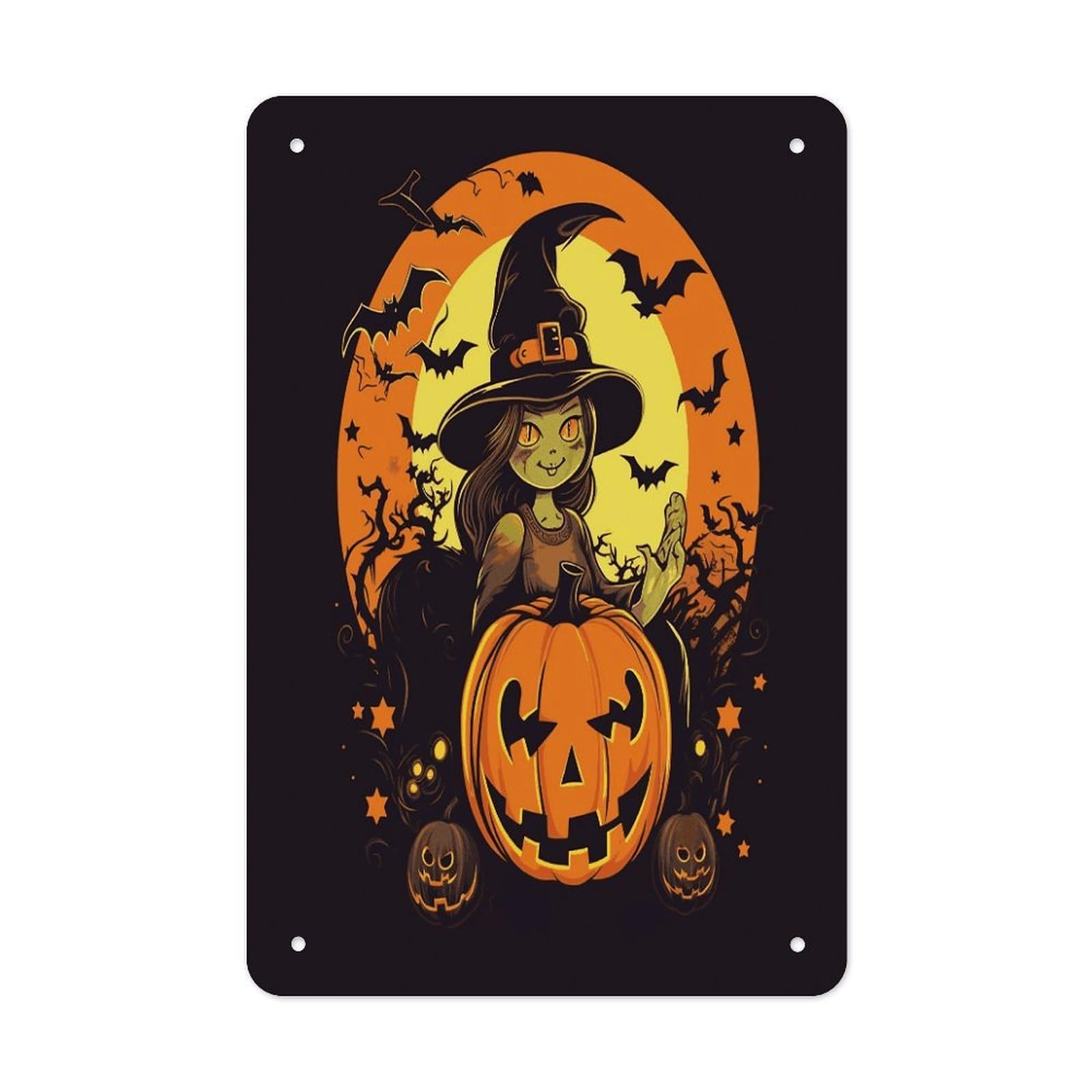Halloween Pumpkin Witch Metal Tin Sign Wall Decor Hanging Plaque
