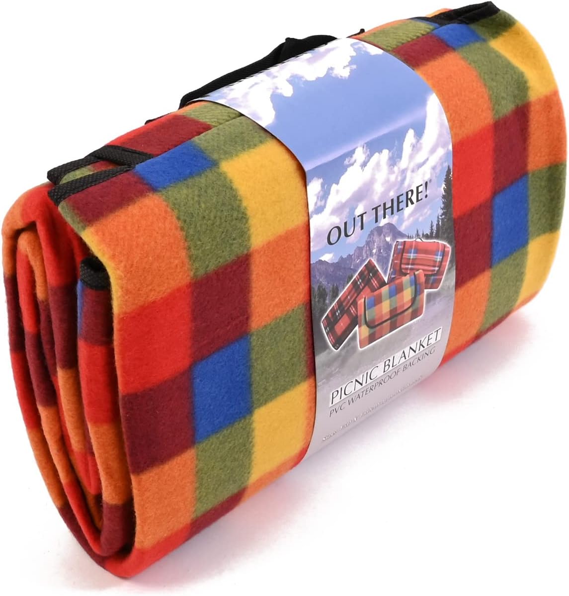 KandyToys Out There! Waterproof Fleece Picnic Blanket | Assorted Designs | Roll Up Blanket | Camping Equipment