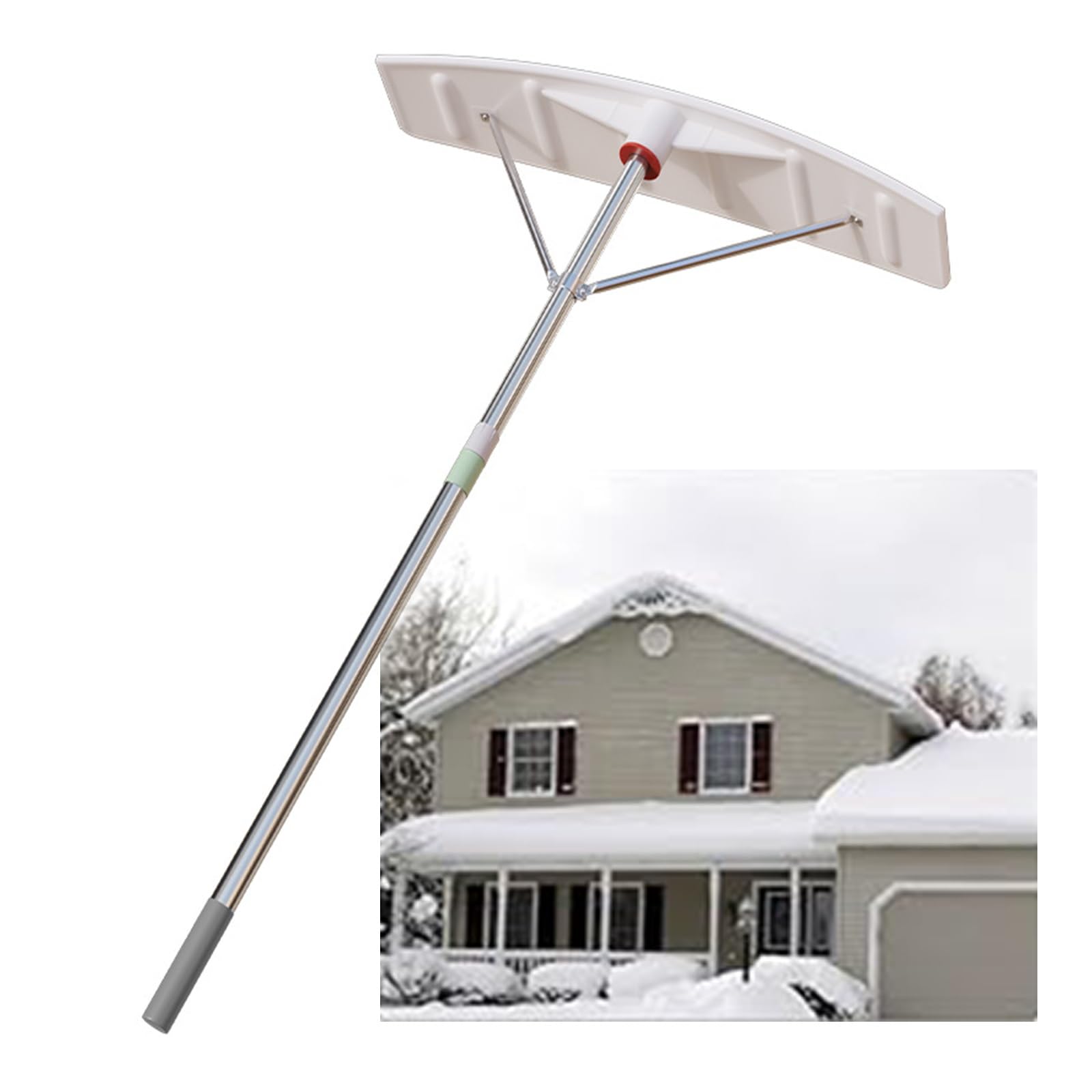 Râteau à neige léger en aluminium pour toits, poignée extensible, pelle à neige portable, pour panneaux solaires et vérandas, outil de retrait (3-6 m, raclette incurvée)
