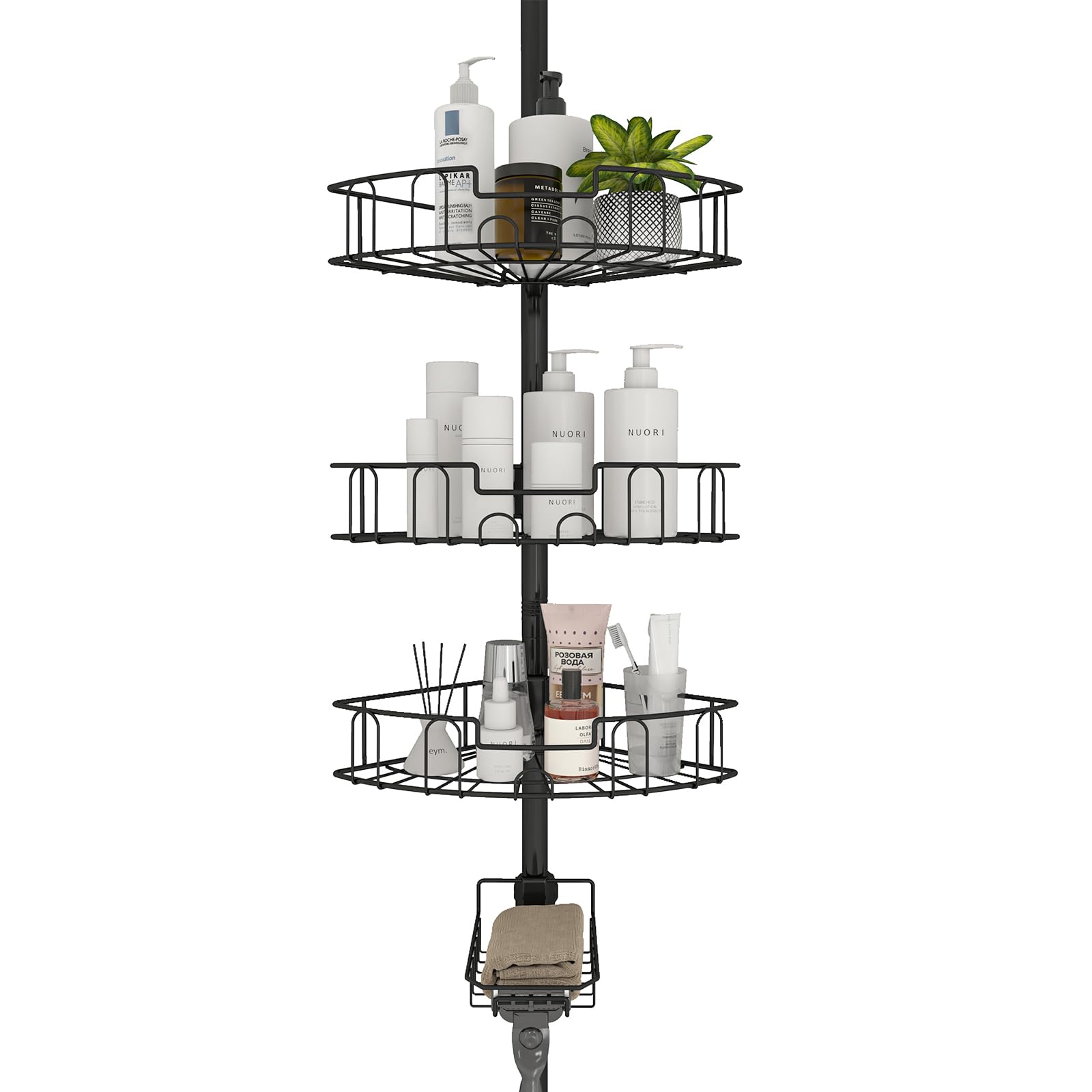 Corner Shower Caddy Tension Pole - Rustproof Stainless Steel Bathroom Shower Organizer 4 - Tire Height Adjutable Floor