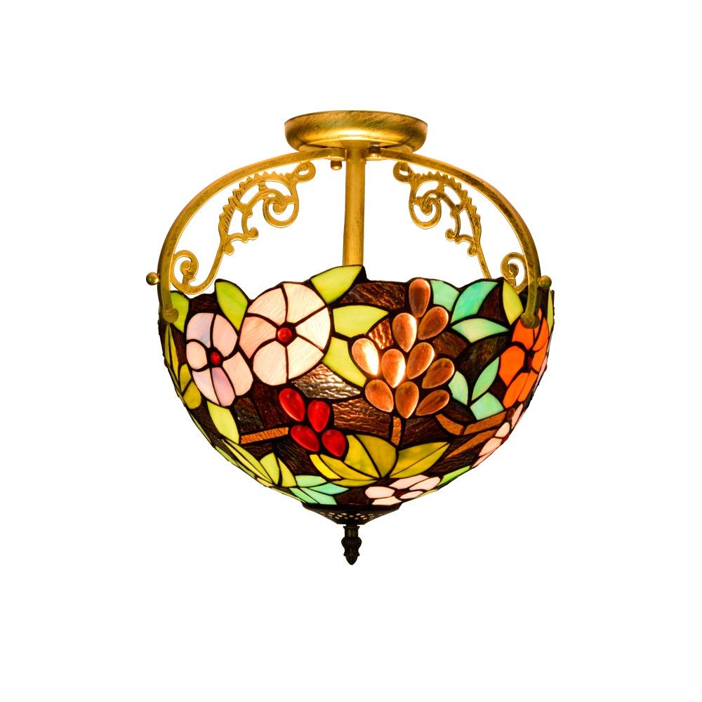 HPTHLY Stained Glass Ceiling Lighting 12" Half Ceiling Light Tiffany Pastoral Grape Glass Style Ceiling Lamp Pendant Lamp Living Light Hallway Lamp