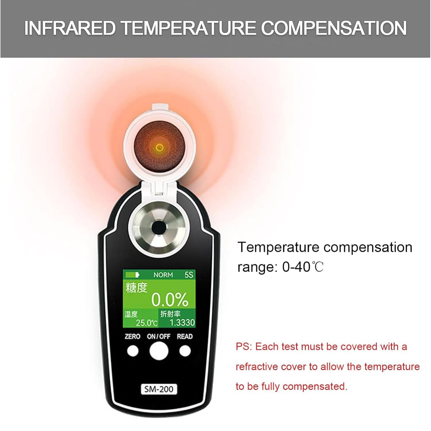 Rifrattometro digitale Brix, tester portatile per zucchero di frutta con alta precisione ± 0,2%, risoluzione 0,1%, compensazione automatica della temperatura per bevande e succhi