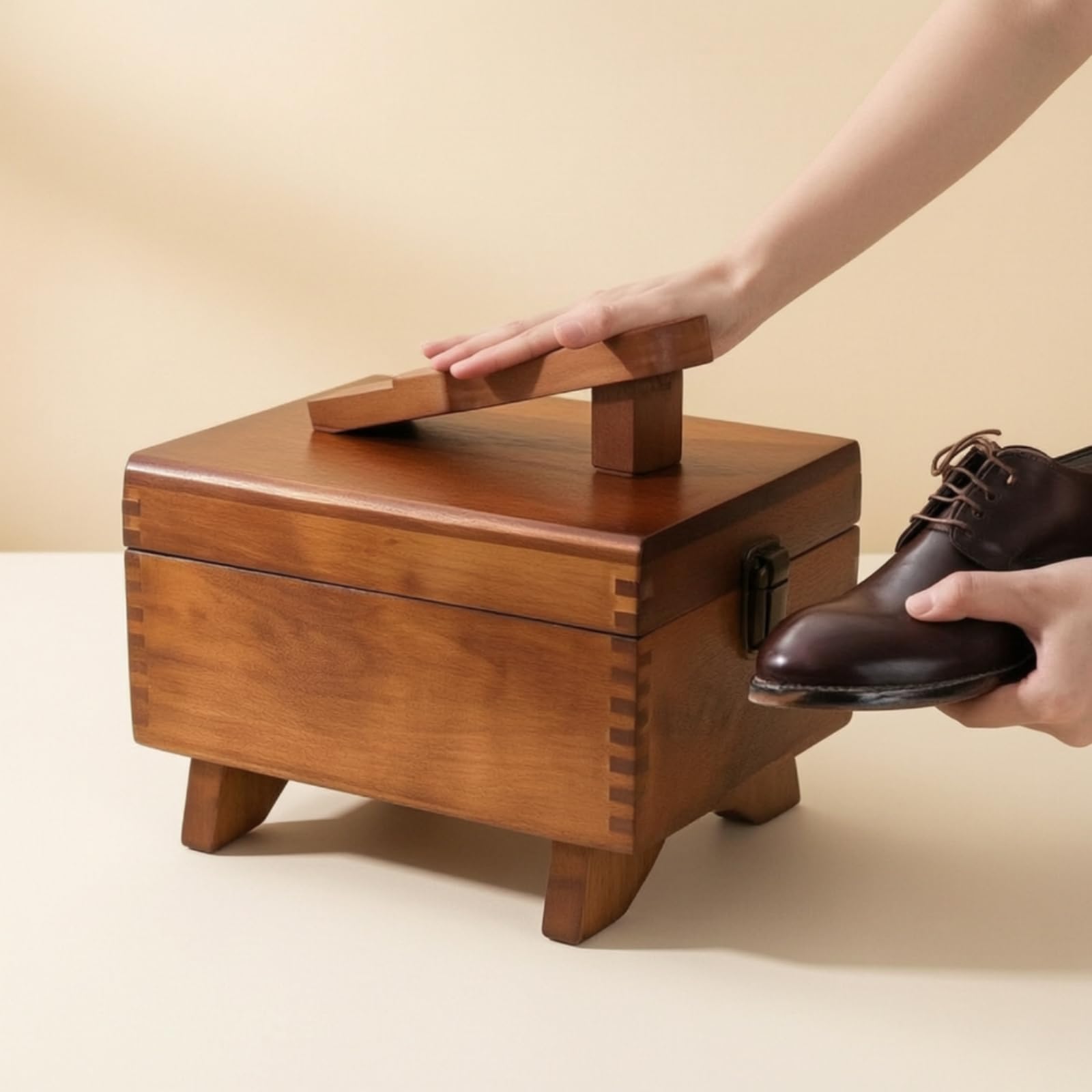 Schuhputzkiste aus Schuhpflegebox mit Klappdeckel voll Schuhputzkiste mit Klappdeckel für Schuhpflege, Array, Hellbraun