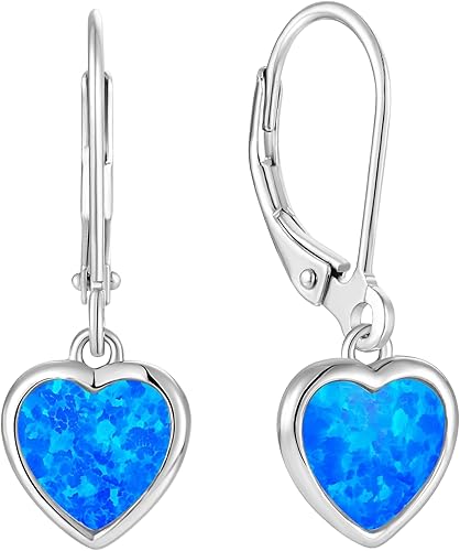 Vesitim Solitaire WhiteBluePinkGreen Opal Dangle Earrings 925 Sterling Silver Heart-Shaped Opal Jewelry for Women Gift