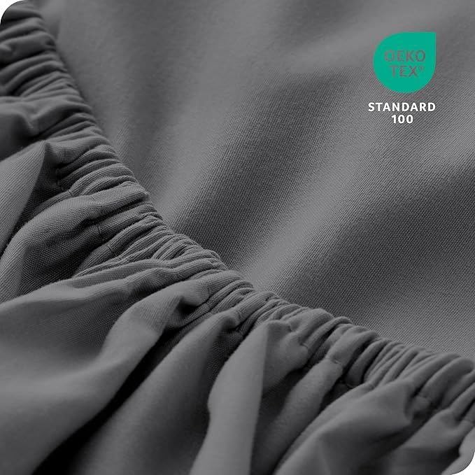 Image of 600 TC 100% Egyptian Cotton Fitted Sheet for Double Bed Size Fitted Bed Sheet with Pillow Cover for Bedroom, Soft Hotel Quality Size - 72 x72+12 Dark Grey Pillow Cover Size -18 x 28 Inch
