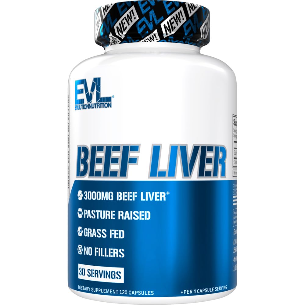 Evlution Grass Fed Beef Liver Capsules - Pasture Raised Desiccated 3000mg - Supplement for Energy Immunity and Liver Support - Iron Rich Beef Organ Supplement for Men and Women (30 Servings)